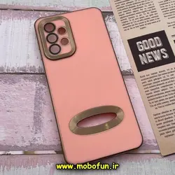 قاب گوشی Galaxy A33 5G سامسونگ طرح ژله ای دبل متال مای کیس مگ سیف Magsafe گلد لاین دور طلایی محافظ لنز دار شیشه ای گلبهی کد 605