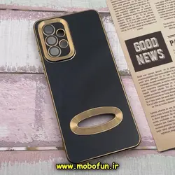 قاب گوشی Galaxy A33 5G سامسونگ طرح ژله ای دبل متال مای کیس مگ سیف Magsafe گلد لاین دور طلایی محافظ لنز دار شیشه ای مشکی کد 603