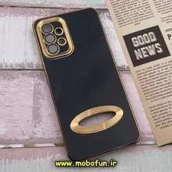 قاب گوشی Galaxy A32 4G سامسونگ طرح ژله ای دبل متال مای کیس مگ سیف Magsafe گلد لاین دور طلایی محافظ لنز دار شیشه ای مشکی کد 1033