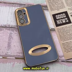 قاب گوشی Galaxy A24 4G سامسونگ طرح ژله ای دبل متال مای کیس مگ سیف Magsafe گلد لاین دور طلایی محافظ لنز دار شیشه ای آبی کد 350