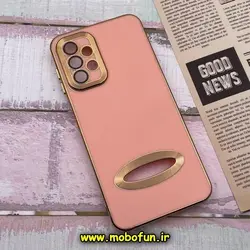 قاب گوشی Galaxy A23 4G سامسونگ طرح ژله ای مای کیس مگ سیف Magsafe گلد لاین دور طلایی محافظ لنز دار شیشه ای گلبهی کد 517