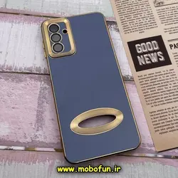 قاب گوشی Galaxy A04S سامسونگ طرح ژله ای دبل متال مای کیس مگ سیف Magsafe گلد لاین دور طلایی محافظ لنز دار شیشه ای آبی فیلی کد 265
