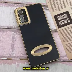 قاب گوشی Galaxy A04S سامسونگ طرح ژله ای دبل متال مای کیس مگ سیف Magsafe گلد لاین دور طلایی محافظ لنز دار شیشه ای مشکی کد 262