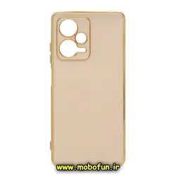 قاب گوشی Redmi Note 12 Pro Plus 5G - Redmi Note 12 Explorer شیائومی طرح ژله ای مای کیس گلد لاین دور طلایی محافظ لنز دار کرم کد 19