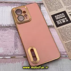 قاب گوشی Redmi Note 12 4G شیائومی طرح ژله ای دبل متال مای کیس مگ سیف Magsafe گلد لاین دور طلایی محافظ لنز دار شیشه ای گلبهی کد 319