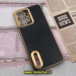 قاب گوشی Redmi Note 12 4G شیائومی طرح ژله ای دبل متال مای کیس مگ سیف Magsafe گلد لاین دور طلایی محافظ لنز دار شیشه ای مشکی کد 315