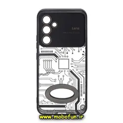 قاب گوشی Galaxy A54 5G سامسونگ طرح مدار الکتروپلیتینگ ژله ای شفاف اورجینال Camera Lens محافظ لنز دار مشکی کد 641
