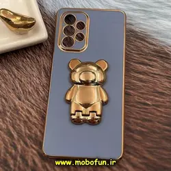 قاب گوشی Galaxy A53 5G سامسونگ طرح ژله ای خرسی تدی استندشو مای کیس گلد لاین دور طلایی محافظ لنز دار آبی فیلی کد 812