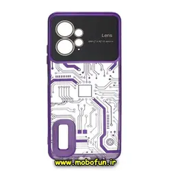 قاب گوشی Redmi Note 12 4G شیائومی طرح الکتروپلیتینگ مگ سیف ژله ای شفاف مدار برق اورجینال محافظ لنز دار بنفش کد 320