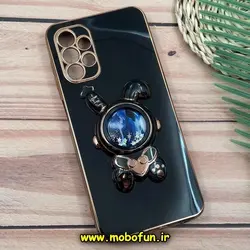 قاب گوشی Galaxy A13 4G سامسونگ طرح ژله ای فضانورد آکواریومی مای کیس گلد لاین دور طلایی استندشو محافظ لنز دار مشکی کد 802