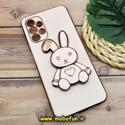 قاب گوشی Galaxy A13 4G سامسونگ طرح ژله ای خرگوشی استندشو مای کیس گلد لاین دور طلایی محافظ لنز دار گلبهی کد 800