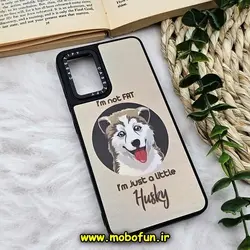 قاب گوشی Galaxy A32 4G سامسونگ پشت گلس آینه ای CASETIFY طرح سگ هاسکی کیوت مات محافظ لنزدار مشکی کد 1077