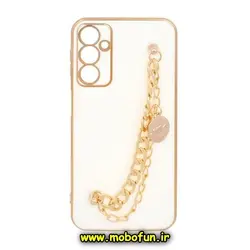 قاب گوشی Galaxy A24 4G سامسونگ طرح مای کیس گلد لاین لاکچری دستبندی کارتیر محافظ لنز دار سفید کد 366