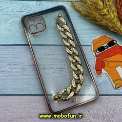 قاب گوشی Galaxy A22 4G - Galaxy M32 4G سامسونگ طرح الکتروپلیتینگ ژله ای شفاف اورجینال دستبندی کارتیر محافظ لنز دار سرمه ای کد 718