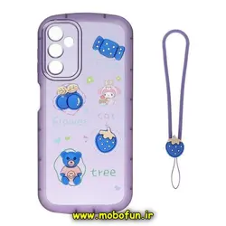 قاب گوشی Galaxy A14 4G - Galaxy A14 5G سامسونگ طرح ژله ای شفاف بالشتی سه بعدی عروسکی برجسته محافظ لنز دار آویز دار بنفش کد 692