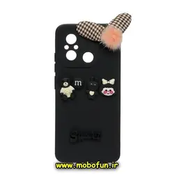 قاب گوشی Redmi 12C - Poco C55 - Redmi 11A شیائومی طرح سیلیکونی ژله ای سه بعدی برجسته عروسکی محافظ لنز دار پام پام مشکی کد 367
