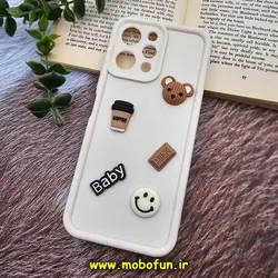 قاب گوشی Redmi 12 شیائومی طرح سیلیکونی ژله ای سه بعدی برجسته عروسکی COFFEE Baby محافظ لنز دار کرم کد 118
