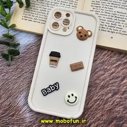 قاب گوشی iPhone 12 Pro Max آیفون طرح سیلیکونی ژله ای سه بعدی برجسته عروسکی COFFEE Baby محافظ لنز دار کرم کد 768