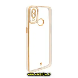 قاب گوشی Galaxy A10S سامسونگ طرح الکتروپلیتینگ ژله ای شفاف محافظ لنز دار سفید کد 753