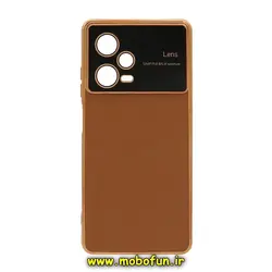 قاب گوشی Redmi Note 12 Pro 5G شیائومی طرح ژله ای مای کیس گلد لاین اورجینال Camera Lens دور طلایی محافظ لنز دار عسلی کد 162
