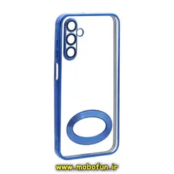 قاب گوشی Galaxy A15 سامسونگ طرح الکتروپلیتینگ مگ سیف ژله ای شفاف اورجینال یونیک کیس Unique Case محافظ لنز دار آبی کاربنی کد 47