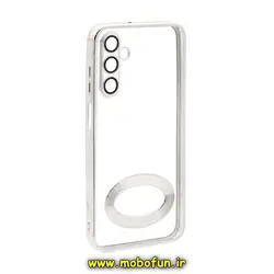 قاب گوشی Galaxy A15 سامسونگ طرح الکتروپلیتینگ مگ سیف ژله ای شفاف اورجینال یونیک کیس Unique Case محافظ لنز دار نقره ای کد 46
