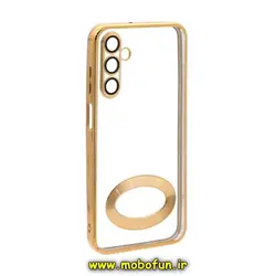 قاب گوشی Galaxy A15 سامسونگ طرح الکتروپلیتینگ مگ سیف ژله ای شفاف اورجینال یونیک کیس Unique Case محافظ لنز دار طلایی کد 45