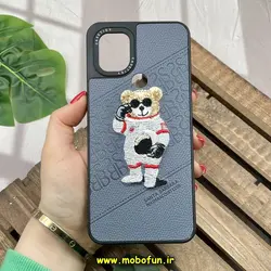 قاب گوشی Redmi A1 Plus - Redmi A2 Plus - Poco C50 شیائومی CASETIFY ژله ای چرمی طرح تدی خرسی گلدوزی طوسی کد 225