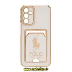 قاب گوشی Galaxy A14 4G - Galaxy A14 5G سامسونگ طرح ژله ای مای کیس گلد لاین دور طلایی محافظ لنز دار جا کارتی دار سفید کد 861
