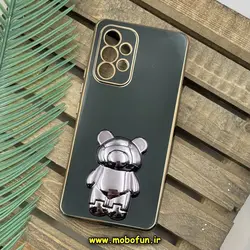 قاب گوشی Galaxy A53 5G سامسونگ طرح ژله ای خرسی تدی استندشو مای کیس گلد لاین دور طلایی محافظ لنز دار مشکی کد 907