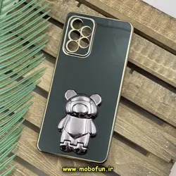قاب گوشی Galaxy A52 4G - Galaxy A52 5G - Galaxy A52S سامسونگ طرح ژله ای خرسی تدی استندشو مای کیس گلد لاین دور طلایی محافظ لنز دار مشکی کد 1363