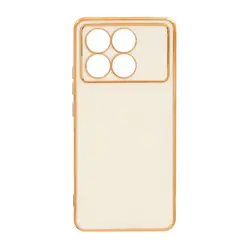 قاب گوشی Poco X6 Pro شیائومی طرح ژله ای مای کیس گلد لاین دور طلایی محافظ لنز دار سفید کد 45