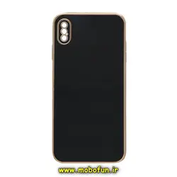 قاب گوشی iPhone XS Max آیفون طرح ژله ای مای کیس گلد لاین دور طلایی محافظ لنز دار مشکی کد 277