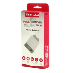 شارژر دیواری فست شارژ TSCO TTC 60 3A QC3.0 PD 27W Type-C + کابل تبدیل تایپ سی