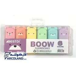 ماژیک هایلایتر بسته ای فانتزی 6 رنگ طرح خرس مدل BOOW کد RM1520-6 - فروشگاه اینترنتی فارکولند