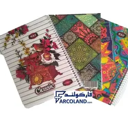 دفتر خط دار سیمی 80 برگ جلد طلقی طرح کلاسیک | تک فنری مشق | طرح های متنوع - فروشگاه اینترنتی فارکولند