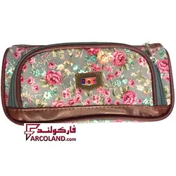 جامدادی پارچه ای متین کد 2-303 طرح گل طوسی رنگ | Matin pencil case | سه زیپ - فروشگاه اینترنتی فارکولند