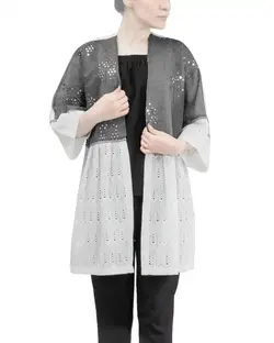مانتو زنانه آینه دوزی طوسی سفید میس سان