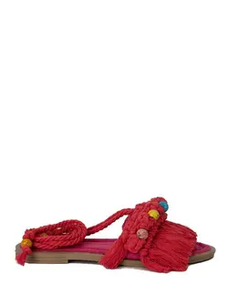 صندل زنانه مکرومه بندی سرخابی مینیمال