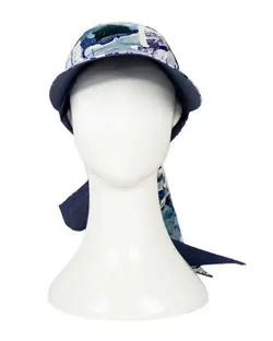 کلاه زنانه دورو گره ای آبی جین آبرنگی تارتن Tartan