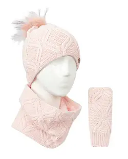 ست شال گردن و کلاه و دستکش مدل آران مارپیچ صورتی تارتن Tartan