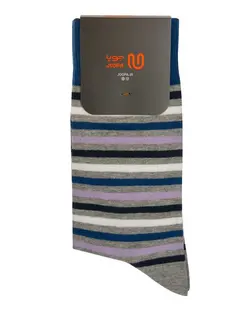 جوراب مردانه ساقدار نخ کتان طوسی راه راه جوپا Joopa