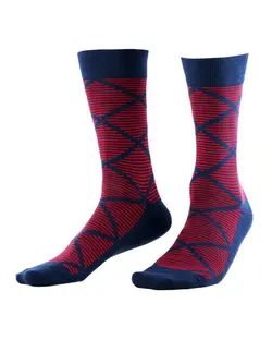 جوراب مردانه ساقدار نخ کتان سرمه ای قرمز راه راه جوپا Joopa