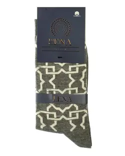 جوراب مردانه ساقدار نخی طرح چند ضلعی طوسی روشن لنا Lena