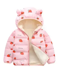 کاپشن دخترانه کلاهدار طرح توت فرنگی صورتی مارکا کیدز Marka Kids