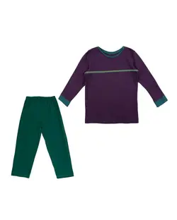 ست تی شرت آستین بلند و شلوار پسرانه راحتی بادمجانی سبز ناربن Narbon