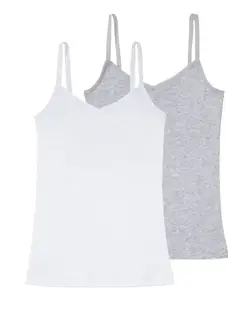 تاپ دخترانه بندی نخی سفید طوسی پیپرتس بسته 2 عددی مدل IAN357479_2010