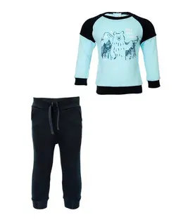 ست بلوز و شلوار پسرانه نخی آبی سرمه ای Piano