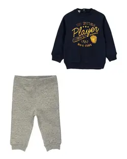 ست سویشرت و شلوار پسرانه سرمه ای طوسی زیپی