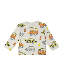 تی شرت پسرانه نخی آستین بلند سفید جی بی جو Jibijo مدل fireman کد 3026